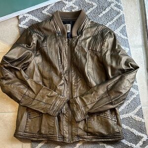 Ruff Hewn Bronze Faux Leather Bomber style Jacket size L